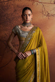 OLIVE MAHESHWARI TISSUE EMBROIDERED SAREE WITH UNSTITCHED BLOUSE & PETICOAT (SE-13)