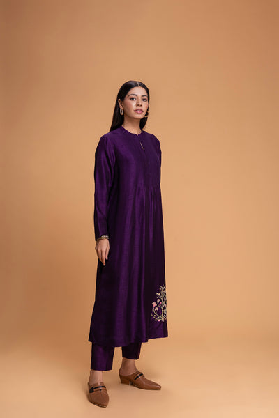 PURPLE DUPION EMB. KURTA SET (2 PCS)