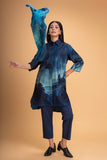 DARK BLUE CHANDERI PRINTED STOLE (1 PC)