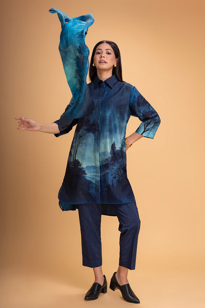 DARK BLUE CHANDERI PRINTED STOLE (1 PC)