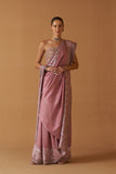 LILAC CHINESE DUPION FOIL PRINTED  & EMBROIDERED SAREE WITH LILAC UNSTITCHED BLOUSE & PETICOAT (SE-12)