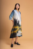 BLUES CHANDERI PRINTED DRESS (1 PC)