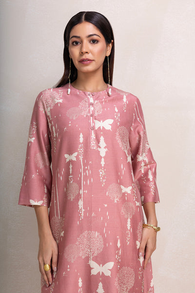 ONION PINK SILK CHANDERI PRINTED TUNIC (1 PC)