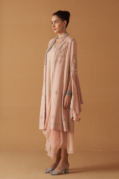 PEACH CREPE MOTI RESHAM  EMBROIDERED JACKET ( SE-03)