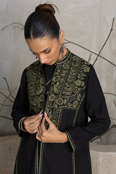 BLACK LINEN EMBROIDERED JACKET (1 PC)