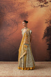 YELLOW & AQUA DUPION EMB. LEHENGA SET(KA-01B) (4 PCS)