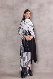 BLACK CHIFFON SLEEVELESS KURTA PAIRED WITH MONOCHROME CHIFFON PRINTED DUPATTA (BW-10)