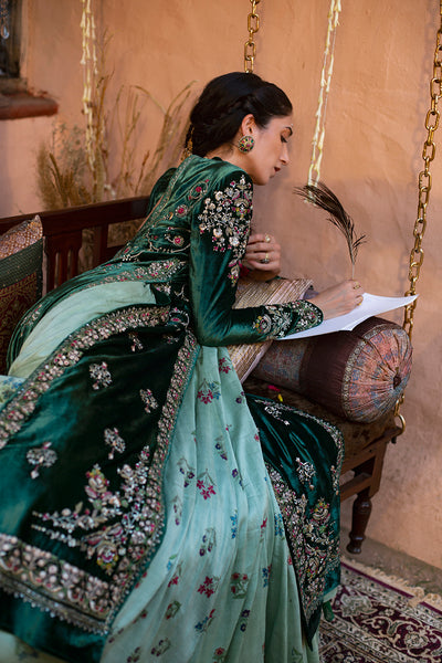 Emerald Silk Velvet Embroidered Anarkali Set ( FB-24 )