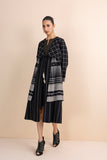 BLACK CHECK HANDWOVEN COTTON TRIPLE LAYERED LONG JACKET (1 PC)