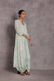 AQUA COTTON MARBLE PRINTED DRAPE DRESS (1 PC)
