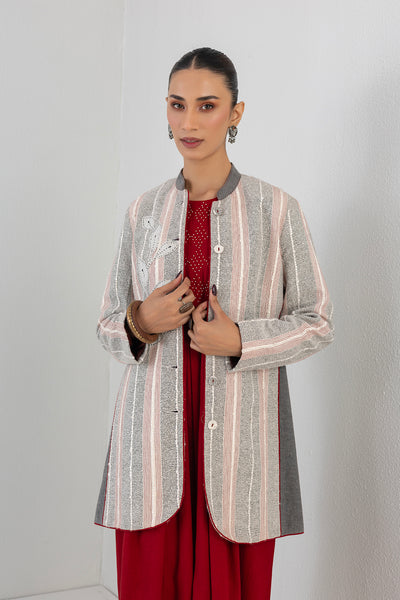 GREY & WHITE WOOLEN EMBROIDERED JACKET (1 PC)