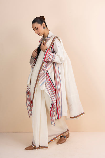 IVORY HANDWOVEN COTTON LONG JACKET (1 PC)