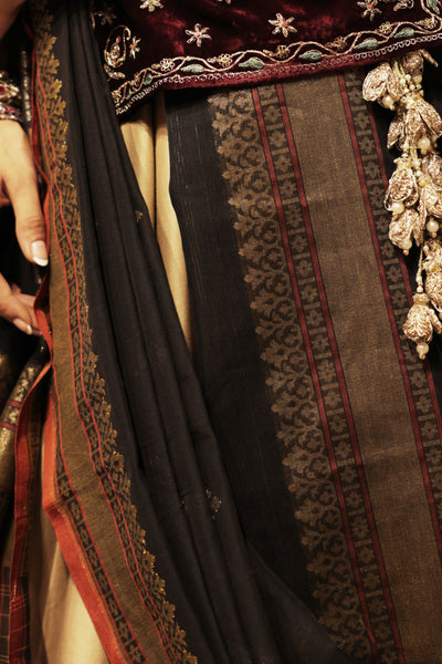 BLACK MUNGA TUSSAR SAREE (TANAY-07)