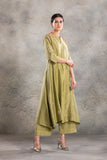 OLIVE GREEN DUPION EMBROIDERED KURTA SET(3 PC)