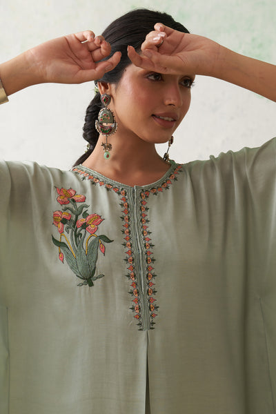 AQUA MODAL SATIN COLORFUL IRIS PETAL EMB KAFTAN (1 PC)