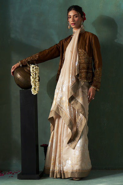 DARK OLIVE TUSSAR EMBROIDERED JACKET (1 PC)