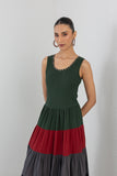 MULTICOLOR COLOR BLOCKED MELANGA TIERED DRESS (1 PC)