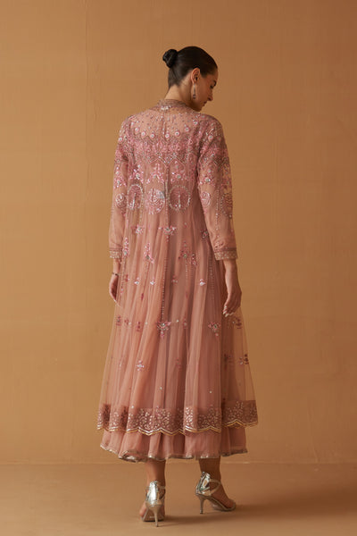 OLD ROSE NET EMBROIDERED JACKET AND OLD ROSE CHIIFON ANARKALI (TL-89B)