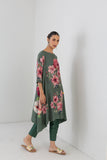 MINTED SAGE SILK CHANDERI HIBISCUS PRINTED DRESS (1 PC)