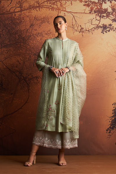 SAGE GREEN DUPION EMBROIDERED KURTA SET (YMN-14C)