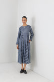 BLUE CHEQUERED WOOLEN GODET PANELS DRESS (1 PC)