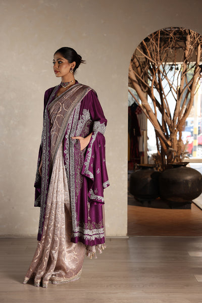 LIGHT MAUVE TISSUE CRINKLED SAREE SET (2 PCS)