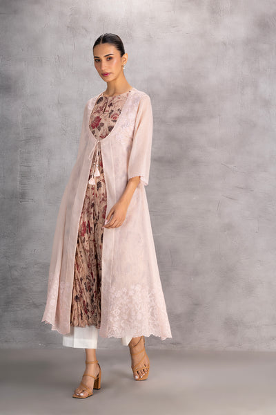 BLUSH FLORAL CHANDERI TUNIC WITH JACKET (1 PC)