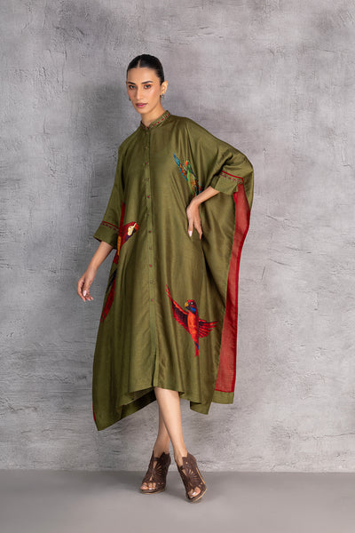 LEAF GREEN DUPION KAFTAAN (1 PC)