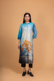 BLUE SILK CHANDERI DAWN PRINTED SHIRT (1 PC)