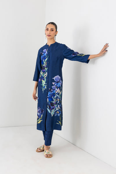 BLUE LAGOON DUPION FLORAL BUTA PRINTED TUNIC (1 PC)