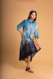 SHADES OF BLUE SILK CHANDERI PRINTED TUNIC (1 PC)