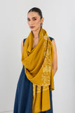 OCHRE YELLOW KASHMIRI EMBROIDERED PASHMINA STOLE (1 PC)