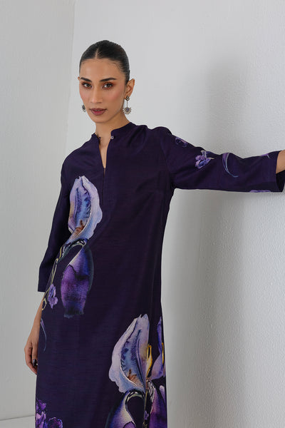 EGGPLANT PURPLE DUPION IRIS LILY PRINTED TUNIC (1 PC)