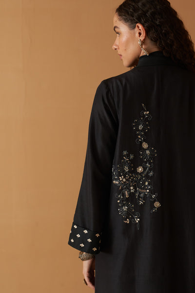 BLACK SUMMER SILK DORI  EMBROIDERED CLASSIC JACKET ( SE-04B/JKT)