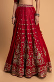 RED MUSHROO EMB LEHENGA SET (3 PCS)