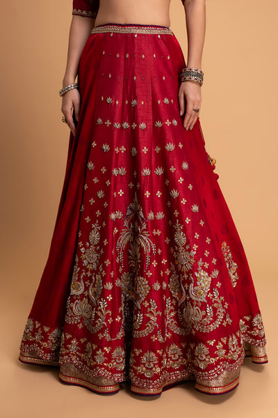 RED MUSHROO EMB LEHENGA SET (3 PCS)