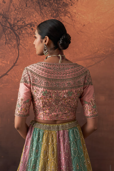 PINK & AQUA TISSUE EMB. LEHENGA SET(FB-05A) (4 PCS)