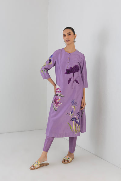 MAUVE WHISPER SILK CHANDERI ORCHID PRINTED TUNIC (1 PC)