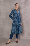 BLUE VISCOSE DUPION DUPION PRINTED EMBROIDERED TAGAAI KURTA (DC-04A/KUR)