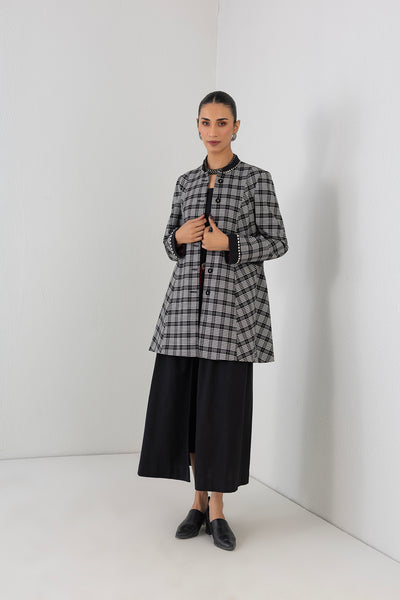 BLACK & WHITE CHEQUERED WOOLEN JACKET (1 PC)