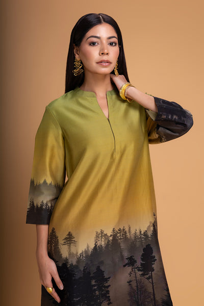 GREEN CHANDERI PRINTED TUNIC (1 PC)