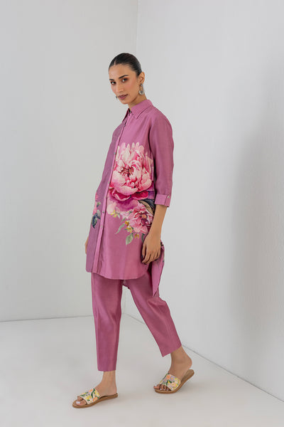 BLUSH PINK SILK CHANDERI PEONY FLOWER PRINTED SHIRT (1 PC)