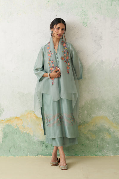 AQUA CHANDERI KASHMIRI EMB. KURTA SET (3 PCS)