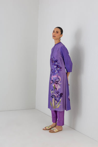 VIOLET FROST SHADED SILK CHANDERI FLORAL PRINTED TUNIC (1 PC)