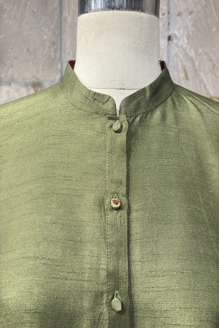 GREEN DUPION PRINTED TUNIC (AJP-19B) (1 PC)