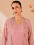 PINK EMBROIDERED KURTA SET WITH ELABORATE PALAZZO AND JACKET. (3 PCS)