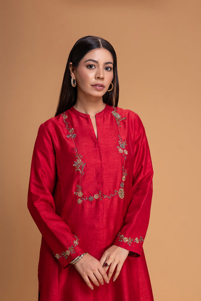 RED DUPION EMB. KURTA SET (2 PCS)
