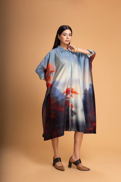 BLUES CHANDERI PRINTED KAFTAAN (1 PC)