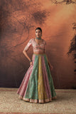 PINK & AQUA TISSUE EMB. LEHENGA SET(FB-05A) (4 PCS)