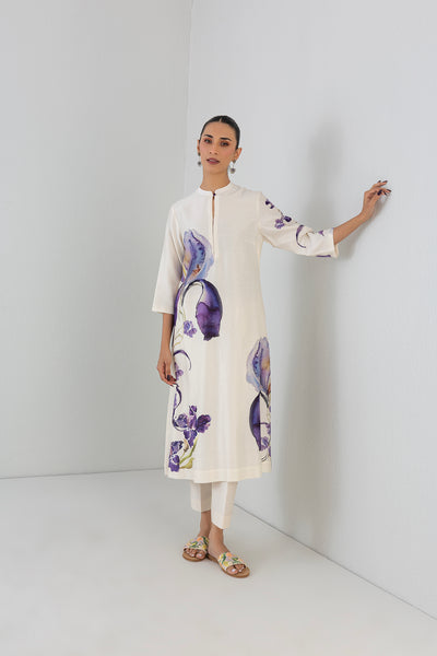 DOVE MIST SILK CHANDERI IRIS LILY PRINTED TUNIC (1 PC)